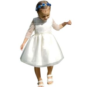 LITTLE ANGELS Cream Gold Half Sleeve Tulle and Glitter Dress Toddler Girls 3T